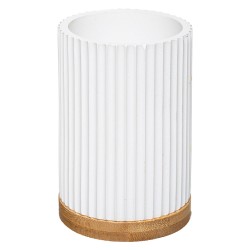 Completa tu conjunto de baño con este vaso en color blanco de la marca 5FIVE. Fabricado en poliresina y bambú, ofrece un diseño 