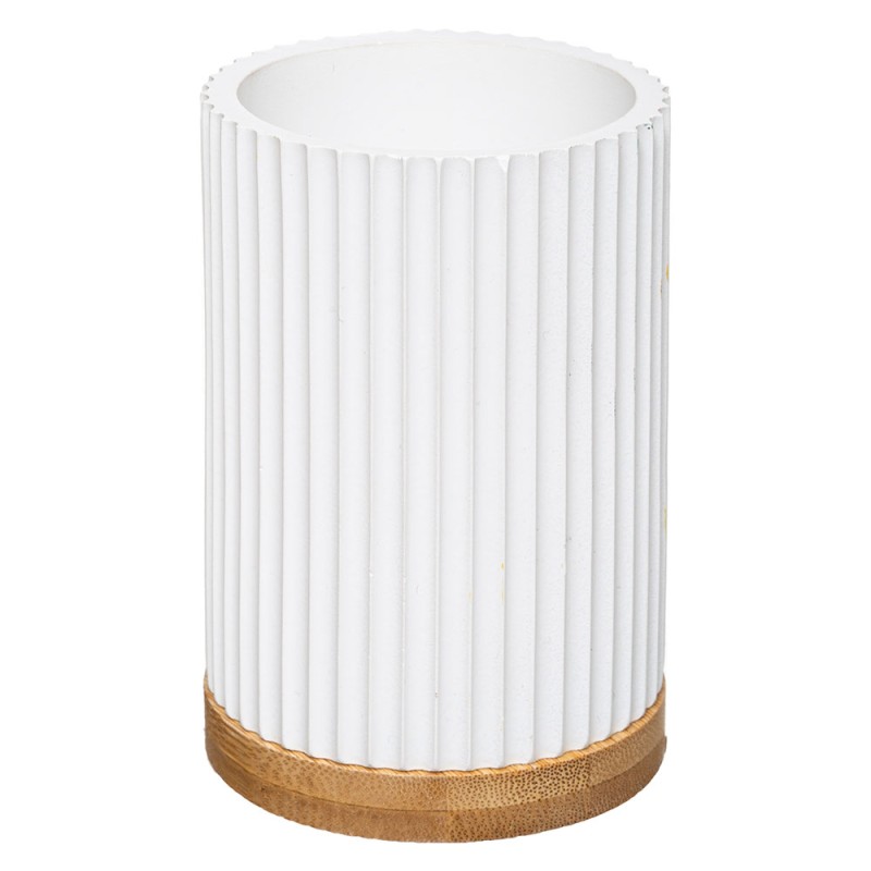 Completa tu conjunto de baño con este vaso en color blanco de la marca 5FIVE. Fabricado en poliresina y bambú, ofrece un diseño 