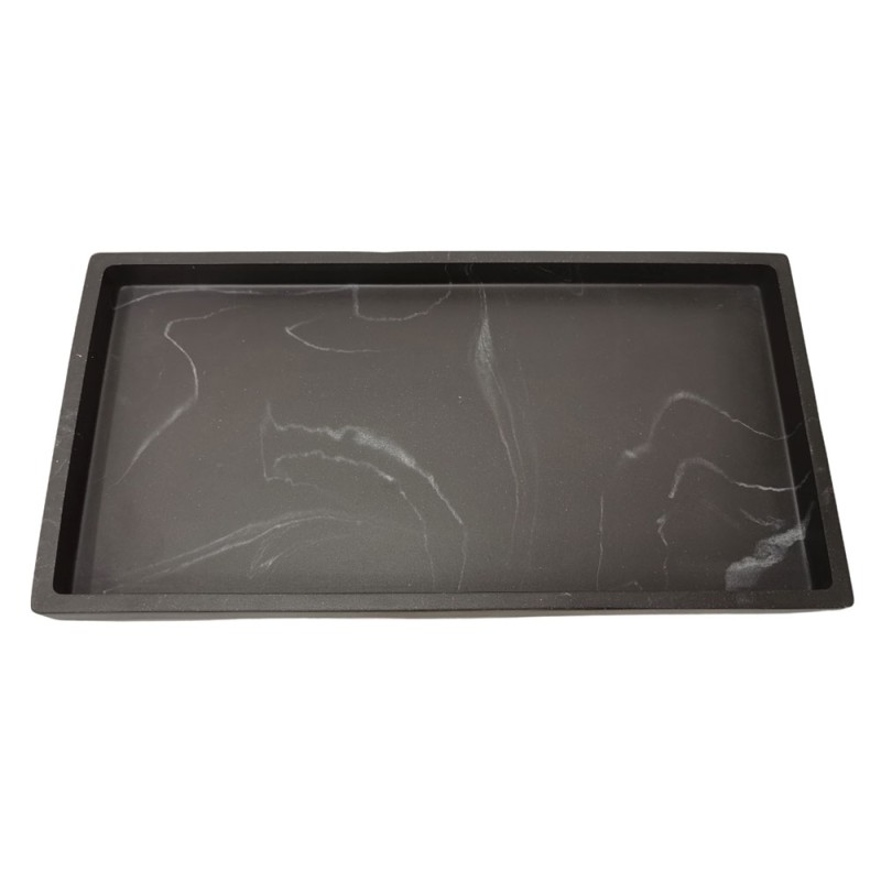 Charola Dublin elaborada en polirrecina color negra. Forma rectangular, diseño marmoleado, ideal para una mejor organización de 