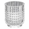 Este vaso de baño de vidrio tallado combina funcionalidad y estilo con un diseño elegante. Su textura geométrica y acabado brill