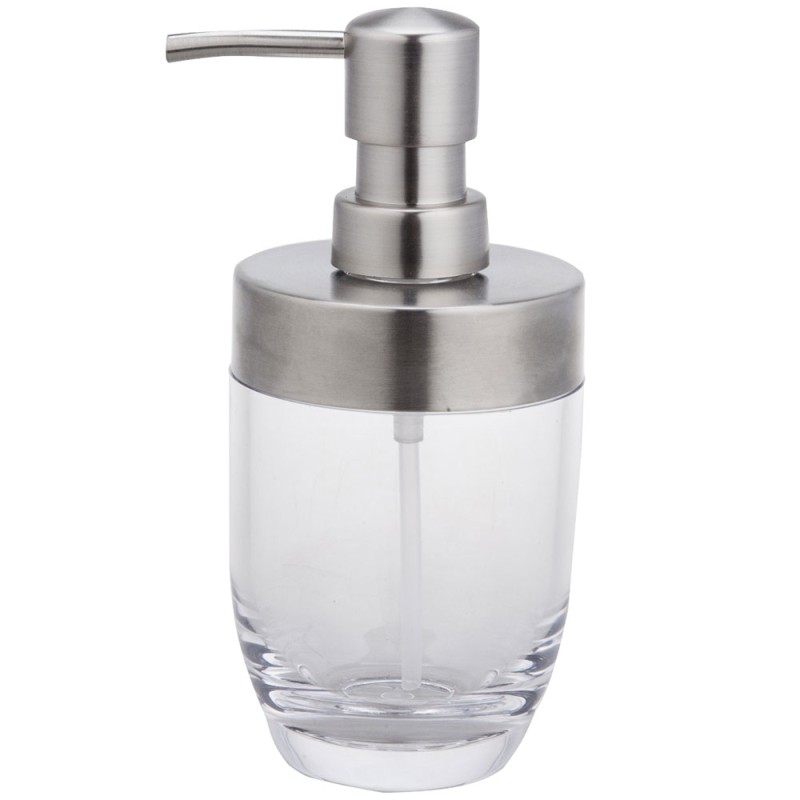 Dosificador Valencia elaborado en acrilico transparente color plata. Perfecto para una mejor aplicación de tu jabón liquido, pra