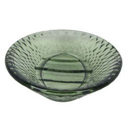 Jabonera Dakar elaborada en cristal color verde. Elegante moderna y atractiva, Su forma oval contiene en la parte superior relie