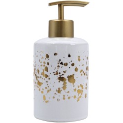 El set de baño de 4 piezas con diseño moderno en blanco con detalles dorados. Incluye: dispensador, portacepillos, jabonera y va