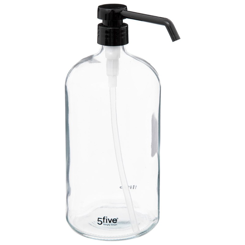 Es un recipiente práctico y elegante, con capacidad de 1 litro. Su diseño transparente permite ver el contenido, ideal para baño