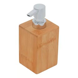 El dosificador de bambú con acabado natural y diseño minimalista. Es ideal para aportar un toque cálido y ecológico al baño o co
