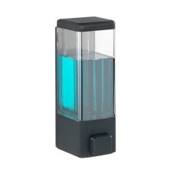 Este dosificador de pared combina practicidad y diseño moderno. Con una estructura transparente que permite visualizar el conten