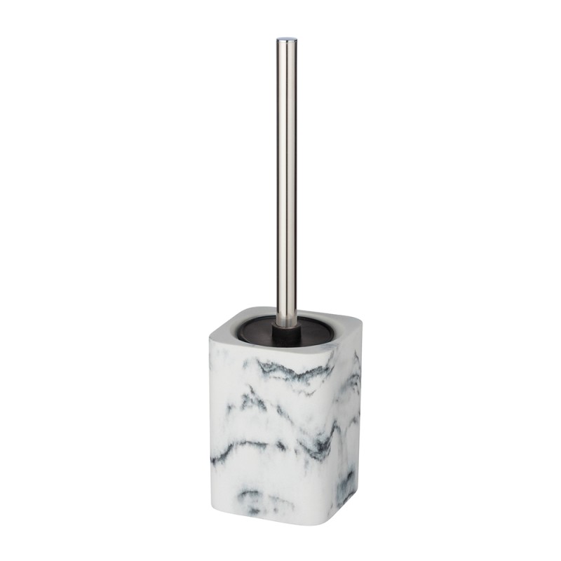 Elegante escobillero en aspecto de piedra natural blanca con una delicada estructura de mármol en gris pone acentos extravagante