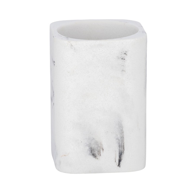 El vaso para cepillos de dientes Wenko Desio fabricado con poliresina de alta calidad en un diseño de mármol evoca un ambiente e