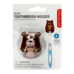Porta cepillo Kikkerland en forma de oso, ideal para los niños. Las ventosas se adhieren al espejo, azulejo, vidrio y otras supe