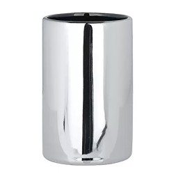Vaso de higiene dental polaris color cromo para guardar los cepillos y la pasta dental, elaborado con plástico con un acabado su