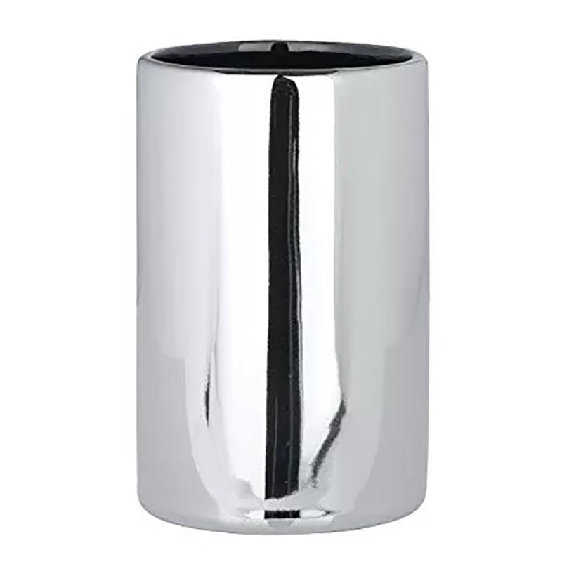 Vaso de higiene dental polaris color cromo para guardar los cepillos y la pasta dental, elaborado con plástico con un acabado su