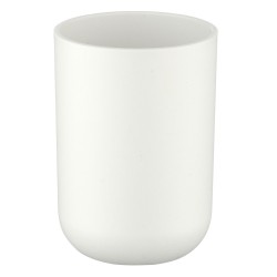Vaso de higiene dental color blanco para guardar los cepillos y la pasta dental, elaborado con plástico con un acabado superfici