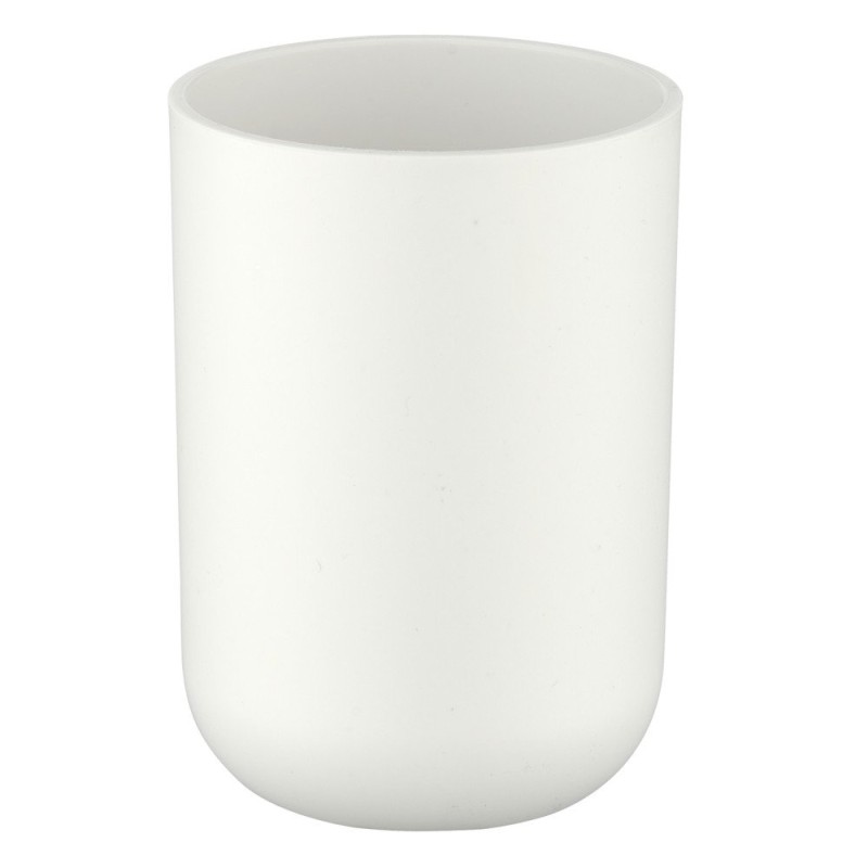 Vaso de higiene dental color blanco para guardar los cepillos y la pasta dental, elaborado con plástico con un acabado superfici