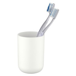 Vaso de higiene dental color blanco para guardar los cepillos y la pasta dental, elaborado con plástico con un acabado superfici