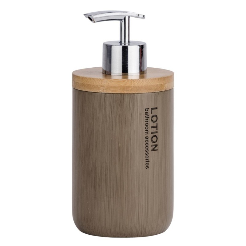 Dosificador de jabón con una capacidad de 10.5 fl oz. Dosificación usando una bomba cromada. Posibilidad de rellenar. Letras con
