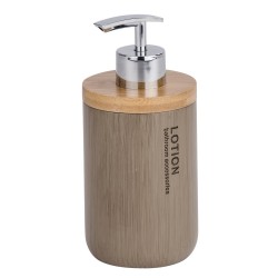 Dosificador de jabón con una capacidad de 10.5 fl oz. Dosificación usando una bomba cromada. Posibilidad de rellenar. Letras con