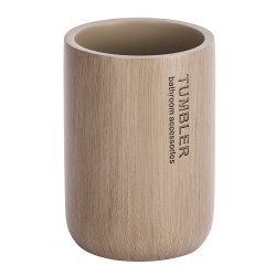 Vaso de higiene dental color madera con bambú para guardar los cepillos y la pasta dental, elaborado con poliresina con un acaba