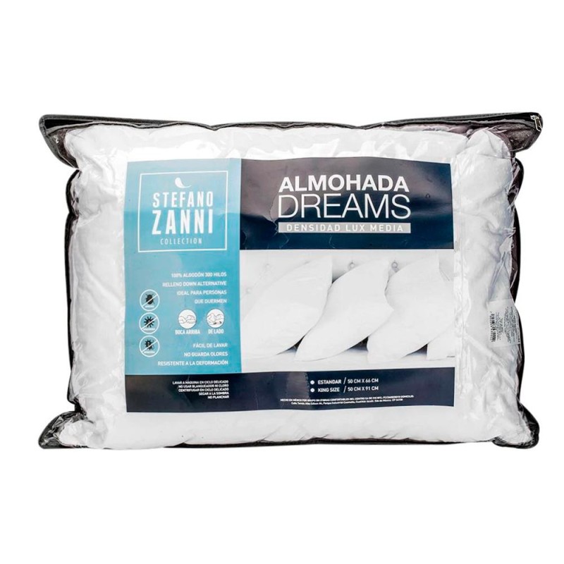 Descansa mejor cada noche con la Almohada Dreams Media Estándar, diseñada para ofrecer firmeza media y un confort adaptable a di