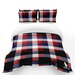 Kit de edredón decorativo mat/queen cuadros rojo/azul polo hpc con diseños exclusivos que incluye un juego de sábanas y un cojín