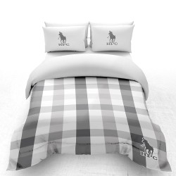 Kit de edredón decorativo individual cuadros gris polo hpc con diseños exclusivos que incluye un juego de sábanas y un cojín dec
