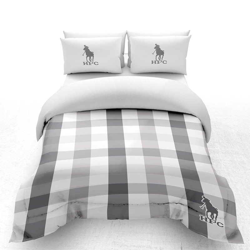 Kit de edredón decorativo individual cuadros gris polo hpc con diseños exclusivos que incluye un juego de sábanas y un cojín dec