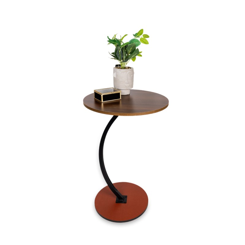 Agrega un toque de funcionalidad y estilo a cualquier rincón con esta mesa esquinera de forma redonda. Su diseño compacto se ada