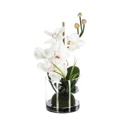 Lleva la sofisticación natural a tu hogar con este Arreglo de Orquídea Artificial. Su diseño realista, con pétalos delicados y f