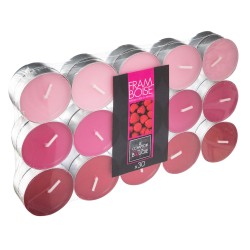 Agrega un toque de dulzura y frescura a tu hogar con este set de 30 velas tealight con aroma a frambuesa. Su fragancia afrutada 
