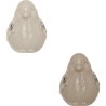 Esta figura decorativa de cerámica en forma de pajarito destaca por su textura craquelada y detalles florales en relieve. Su aca