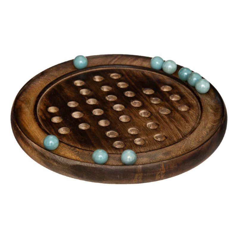 Solitario decorativo con un diseño retro y atemporal. Cuenta con una base de madera de mango tallada y piezas de cristal colorea