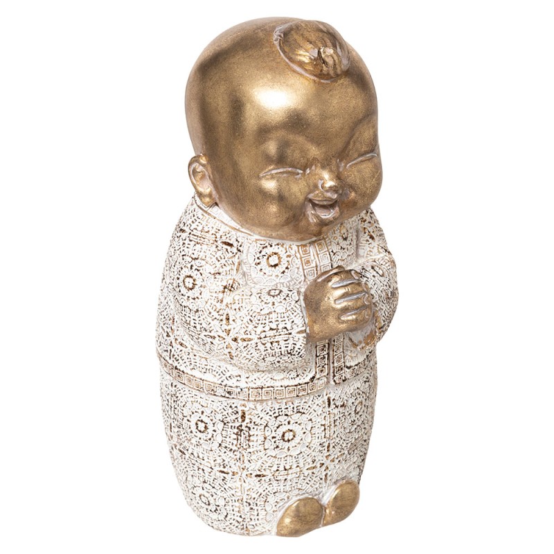 Figura decorativa buda baby con detalles esculpidos de estilo artesanal. Su expresión ternura y diversión infantil aportan un to