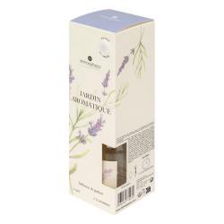 Con un delicado frasco de cristal decorado con motivos florales y 6 varillas de ratán, este difusor libera cálidas notas de lava