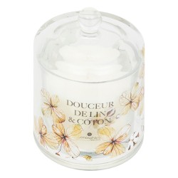 Aporta frescura y serenidad a tu hogar con esta elegante vela aromática en frasco tipo campana. Su delicado aroma a lino suave e
