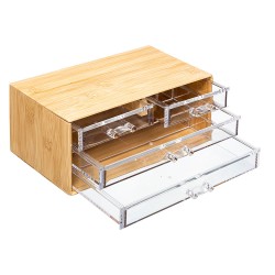 El joyero de bambú con 4 cajones Selena es una pieza elegante y funcional para mantener tus joyas organizadas. Fabricado con mat