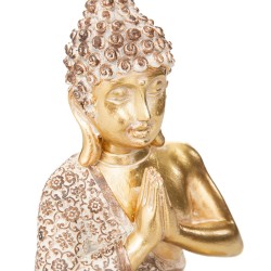 Esta encantadora figura decorativa de buda, elaborada en resina brillante, muestra las manos juntas en un gesto sereno. Su vesti