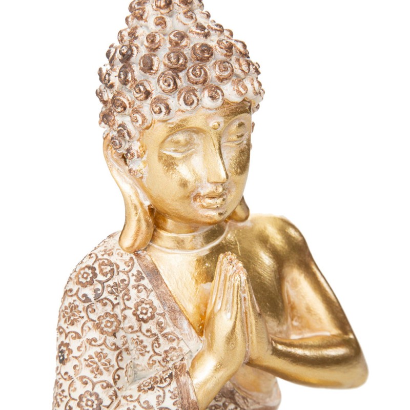 Esta encantadora figura decorativa de buda, elaborada en resina brillante, muestra las manos juntas en un gesto sereno. Su vesti