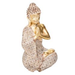 Esta encantadora figura decorativa de buda, elaborada en resina brillante, muestra las manos juntas en un gesto sereno. Su vesti
