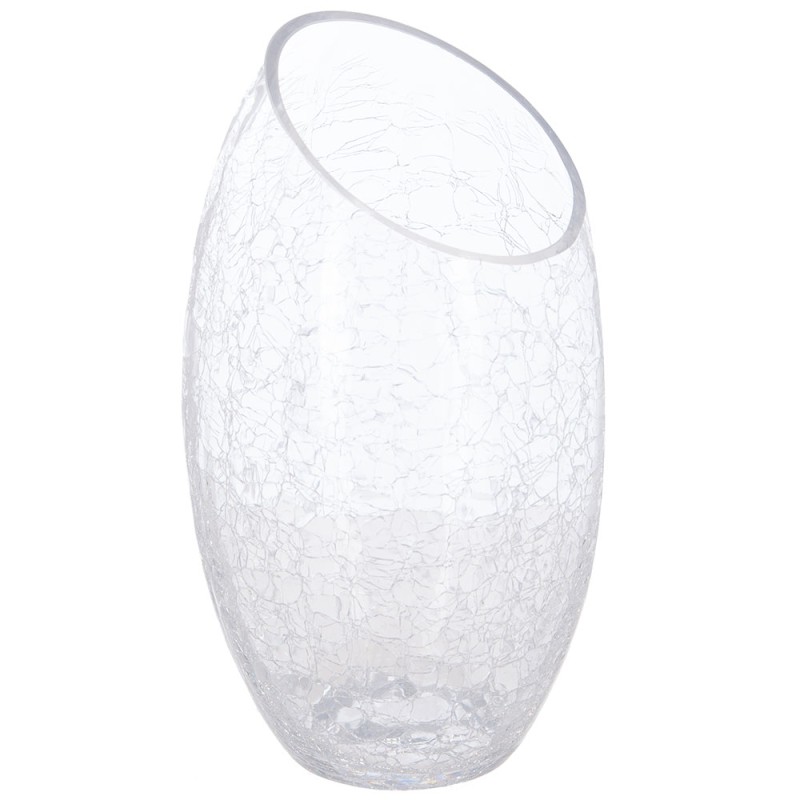 Este jarrón curvo de cristal craquelado aportará un toque de originalidad a su hogar. Gracias a su transparencia y a su abertura