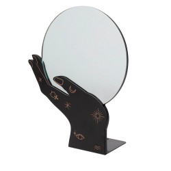 Mire su futuro con este espejo de mesa místico con forma de mano de quiromancia sosteniendo una bola de cristal.