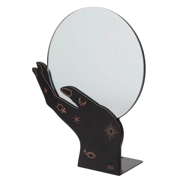 Mire su futuro con este espejo de mesa místico con forma de mano de quiromancia sosteniendo una bola de cristal.