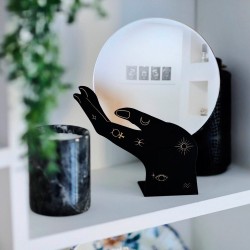 Mire su futuro con este espejo de mesa místico con forma de mano de quiromancia sosteniendo una bola de cristal.
