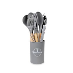 Juego De 12 Accesorios De Cocina De Madera Con Silicon