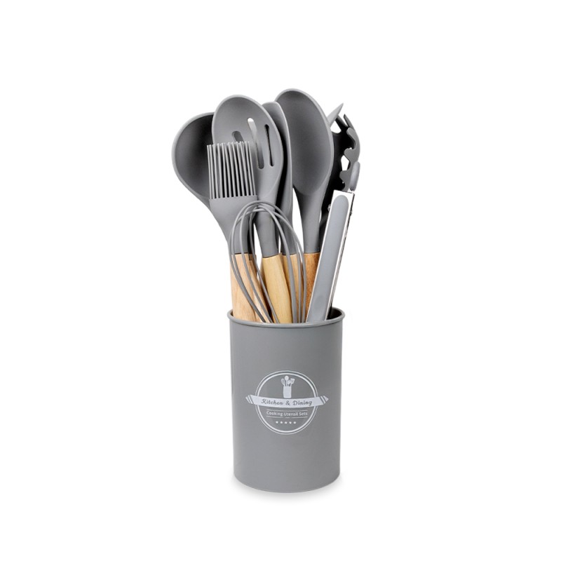 Juego De 12 Accesorios De Cocina De Madera Con Silicon