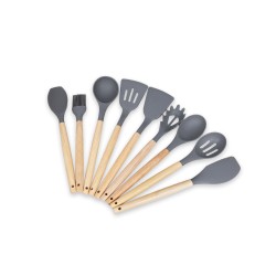 Juego De 12 Accesorios De Cocina De Madera Con Silicon