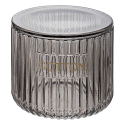 Organiza con estilo tus discos de algodón, hisopos o pequeños accesorios con esta algodonera de vidrio con tapa. Su diseño trans