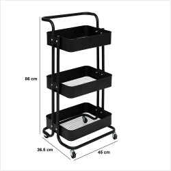 Mantén tus espacios organizados con este práctico carrito de 3 niveles, ideal para el hogar u oficina. Su estructura resistente 