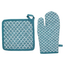 El juego de guante y agarradera Tikal es perfecto para proteger tus manos del calor mientras cocinas. El guante de cocina ofrece