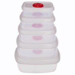 El juego de 5 contenedores, ideales para almacenar y conservar alimentos de manera organizada. Su diseño práctico y apilable opt