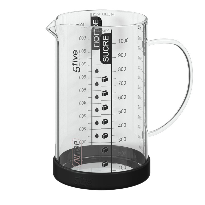 Mide con exactitud tus ingredientes líquidos o secos con esta taza medidora de 1 litro, un utensilio indispensable para cocinar 