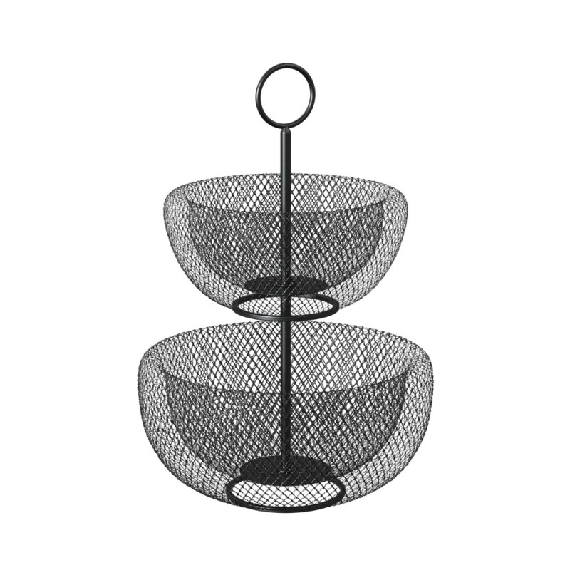 Organiza tus frutas y verduras de forma práctica y con estilo con este frutero de malla de 2 niveles. Su diseño vertical ahorra 